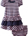 Hartstrings Baby-girls Infant Cap Sleeve Knit Dress With Coordinating Diaper Cover, Navy/Pink Stripe, 18 Months