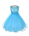 Sequin Bodice Tulle Special Occasion Holiday Flower Girl Dress - Aqua 6