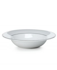 Pure refinement simply stated, the Mikasa Cameo Platinum dinnerware and dishes collection is shear elegance in classic form. Dazzling white china is delicately embellished with platinum band detailing. The understated style of this soup bowl works as well with other patterns as it does with the coordinating collection.