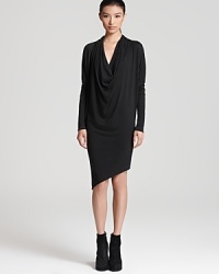 Long dolman sleeves and a dramatic cowlneck make this Helmut Lang little black dress a timeless piece with just the right amount of edge.