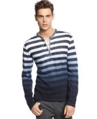 Trendy ombre coloring and a classic henley fit come together to make this Bar III shirt a winter must-have.