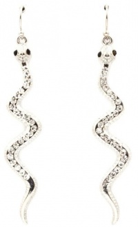 Trendy Crystal Embellished 2-1/2 Long Snake Dangle Earrings - Silver Plated