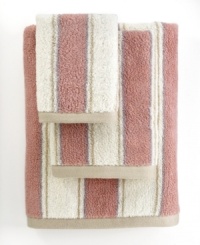 Sweet serenity. Offering a romantic and elegant composition for your bath space, this Aquarelle Stripe hand towel features beautiful stripes in soft pastel hues.