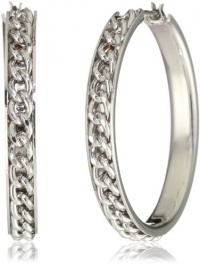 Nine West Chain Reaction Silver-Tone Large Click-It Hoop Earrings