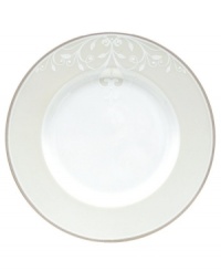 Refine your formal table with classic cream and white. Trimmed in platinum and accented with a raised dot and scroll pattern, this china dinnerware brings contemporary grace to special occasions. A pearlized finish adds subtle shimmer.