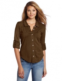 Michael Stars Women's Slub Raw Edge Fitted Button Down Shirt