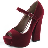 Qupid Honor-15 Red Velvet Thick Heel Mary Jane Pumps, Size: 10 (M) US [Apparel]