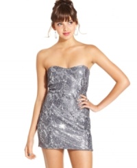 Shine in this strapless look from Trixxi -- lace and sequins create a party-perfect dress!