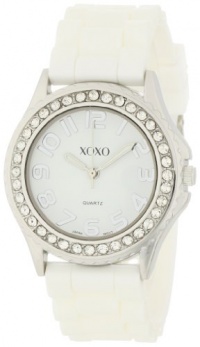 XOXO Women's XO3272 White Dial Crystal Bezel Boyfriend Silicone Rubber Strap Watch