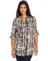 Calvin Klein Women's Plus-Size Printed Crew Roll-Sleeve Blouse