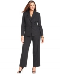 Evan Picone updates the essential plus size pantsuit with sleek pinstripes that mean business.