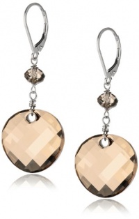 Sterling Silver Swarovski Crystal Elements Crystal Golden Shadow Round Twist and Rondelle Drop Earrings