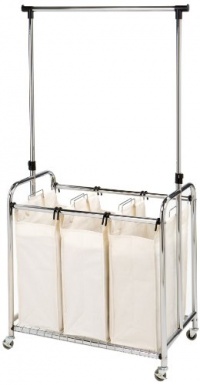 Seville Classics WEB153 3-Bag Laundry Sorter with Hanging Bar