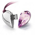 8GB Shiny Crystal Heart Shape USB Flash Drive with Necklace,light pink