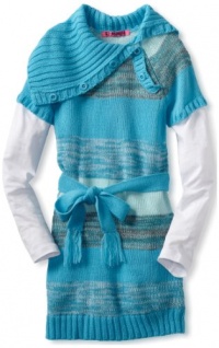 Energie Girls 7-16 Krista Split Neck Sweater, Ocean Blue Combo, Medium