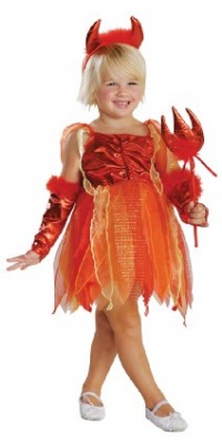 Child Medium (Size 8-10, 5-7 Yrs) Little Devil Costume Dress, Glovelets, Headband, Pitchfork (Slippe