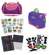 Trunki Iris Travel Suitcase Combo Pack- Trunki, Coordinating Totebag and 3 Bonus Sticker Packs (Purple/Pink)