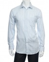 Tasso Elba Collezione Men's White Micro Vertical Striped Button Down Shirt