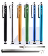 Bundle of 6 Stylus - Black, Gold, Silver, Blue, Sea Blue, Green - Universal Capacitive Touch Screen Pen for Ipad 1 2 3 Ipod Iphone 4 4S 3g 3gs Motorola Xoom Samsung Galaxy Tab 8.9 10.1, Blackberry Playbook HTC Flyer Evo View Tablet - 2*15 Inch Stylus Lany