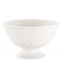 An elegant white-on-white pattern, embossed vine motif and interior glaze adorn this dessert bowl, a perfect complement to Opal Innocence Carved dinnerware by Lenox.