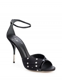 THE LOOKPeep toeAnkle strap with buckle closurePleated fabric detailMetal-tipped heelTHE FITHeel 4 (100mm)THE MATERIALPatent leather & fabric upperMetal heelLeather lining and soleORIGINMade in Italy