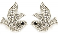 Small Adorable Sparkling Clear Crystal Dove Bird 1/2 Stud Earrings Silver with Rhodium Plating