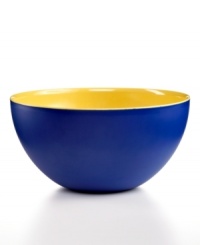 Set a better picnic table with the Montecito serving bowl, featuring solid blue and yellow in go-anywhere melamine. From QSquared.