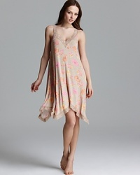 A flowy floral print chemise with an asymmetrical hem from Midnight by Carole Hochman.