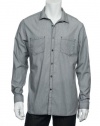 Alfani Red Men's Gray Micro Vertical Striped Button Down Shirt