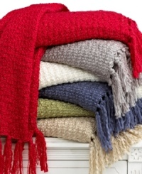 Perfect for lounging on your favorite couch or chair, this Textured Yarn throw from Martha Stewart Collection wraps you in superior warmth and adds a touch of casual style to your space. Red and ivory color options feature metallic accents.