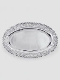 Triple-border tray in gleaming recycled aluminum is perfect for serving everything from canapes to cookies.Hand-crafted14.25L X 9.25WWipe cleanImported