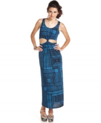 From the belly-baring cutouts to the totally electric print, this maxi dress from Material Girl brings the heat! Style it with any of the season's chic wedges for a perfect outdoor concert look.