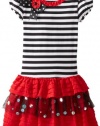 Rare Editions Girls 7-16 Stripe Dropwaist Dress, Black/White/Red, 12