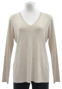 Eileen Fisher Gold Shimmer V-Neck Sweater Top P-Medium