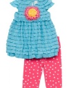 Size-4T, Aqua, Aqua-Blue Pink Tiered Eyelash Bubble Dress Legging Set, Rare Editions Toddlers, Girl Party Clothing Set