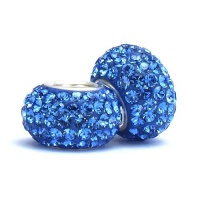 Set of 2 - Bella Fascini True Blue Crystal Pave Sparkle Bling - September Birthstone - Solid .925 Sterling Silver Core European Charm Bead Made with Authentic Swarovski Crystals - Compatible Brand Bracelets : Authentic Pandora, Chamilia, Moress, Troll, Oh