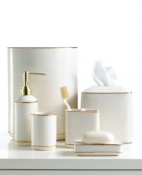 Fresh white and finely ribbed, this porcelain tissue boutique evokes spa-like serenity in your very own home. Goldtone accents add a hint of radiance.