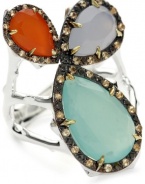 Elizabeth and James Thorns Sterling Silver and Tri-Color Stones Large Ring