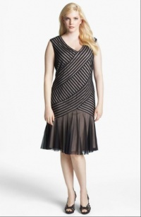 London Times Cable & Mesh Drop Waist Dress (Plus Size)