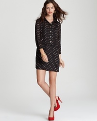 Brimming with menswear inspiration, this Juicy Couture dress takes a classic shirt silhouette and peps it up with a perky print. Color-pop heels lend a feminine finish.