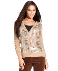 Why not make a statement with your sweater? Charter Club's petite cardigan embellishes a bold animal print with sparkling sequins!