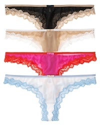 Lace trimmed thongs in pretty hues from Honeydew. Style #200250