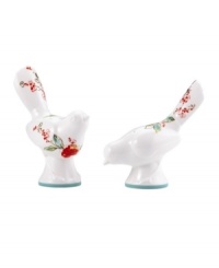 Make any meal sing with the adorable bird-shaped Chirp salt and pepper shakers, featuring bright watercolor-inspired florals on white bone china.