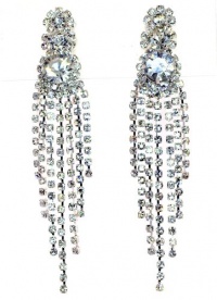 Glamour Seven Line Diamonite Dangle Duster Crystal-CLIP ON Earrings