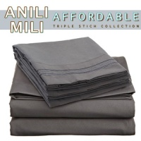 Anili Mili's Triple Stitch Embroidery Affordable 4 PC Bed Sheet Set - King Size, Gray