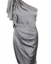 Aqua Womens Grey One Shoulder Beaded Gathered Satin Dress 4