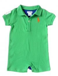 Ralph Lauren Layette Boys Big Pony Color-Block Shortall, Tiller Green, 9 M