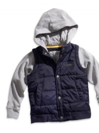 GUESS Kids Little Boy Hooded Bubble Vest, NAVY (3T)