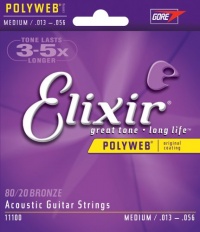 Elixir Strings Acoustic Guitar Strings, 6 String, Medium POLYWEB Coating