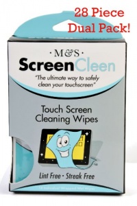 M&S ScreenCleen 28 Individually Sealed Wet Wipes - Touch Screen Cleaner for your iPhone, iPad, Samsung Galaxy, Droid, Blackbarry, Kindle and more!--Safely Cleans All Tablets and Smartphones!--Portable!- 28 Wipes